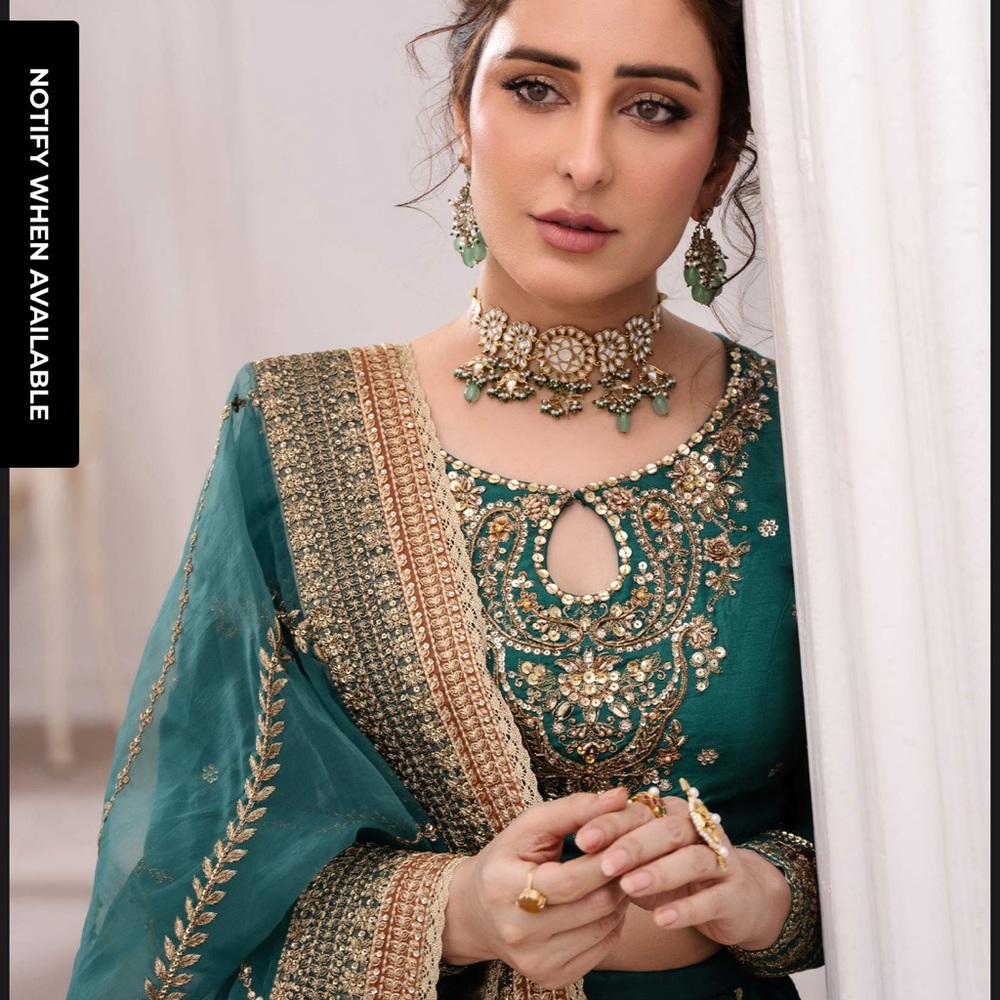 MARIA.B. 3 Piece Embroidered Raw Silk Lehenga Choli/Party/wedding wear Pakistani - Picture 2 of 15